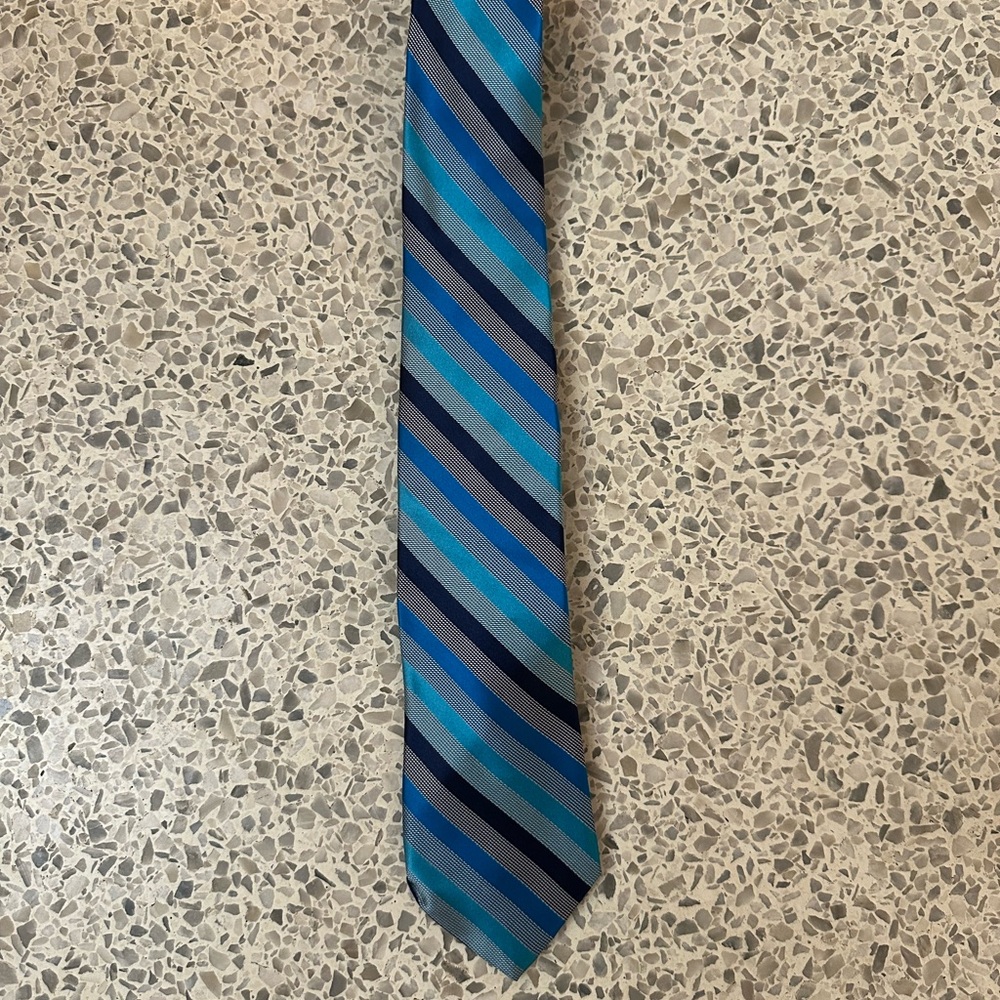 Jhane Barnes Teal and Navy Striped Tie